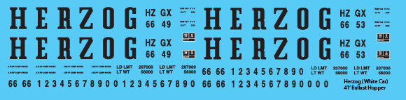 Herzog Open Hopper Ballast 41ft White Car Decals