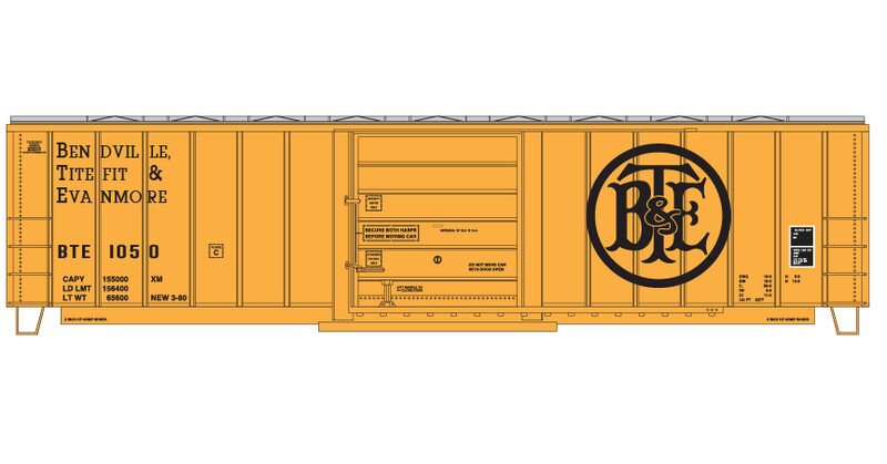 Bendville Titefit &amp; Evenmore Railroad Yellow Box Car Decals