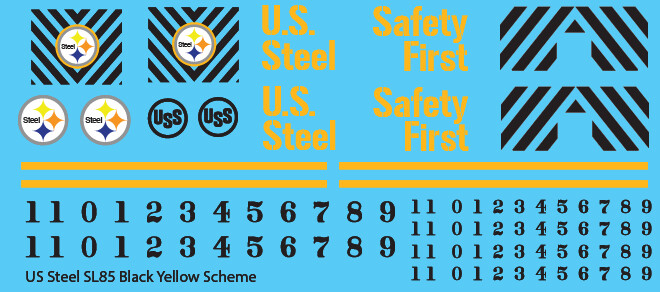 US Steel SL85 Locomotive Black & Yellow Locomotive Decals