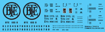 Bendville Titefit &amp; Evenmore Railroad Yellow Box Car Decals