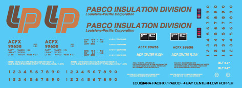 Louisiana Pacific 4 Bay Centerflow Covered Hopper Decals