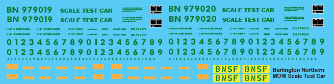 Burlington Northern MOW Scale Test Car Decals