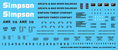 Arcata Mad River All Door Box Car Decals​