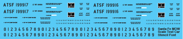Santa Fe MOW Scale Test Car Stencil Font Decals