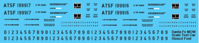 N Scale - Santa Fe MOW Scale Test Car Stencil Font Decals
