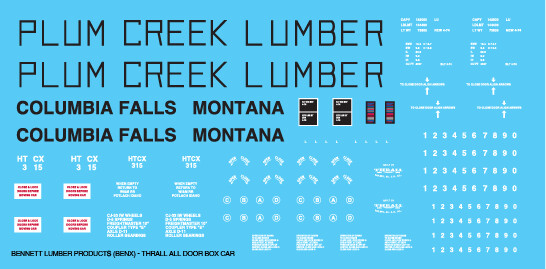 Plum Creek Lumber Products All Door Box Car Decals