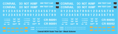 Conrail MOW Scale Test Black Scheme Decals