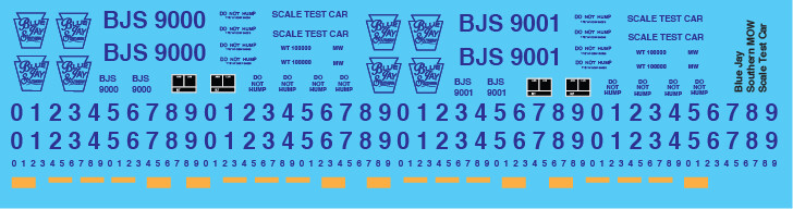 Blue Jay Southern MOW Scale Test Car Decals