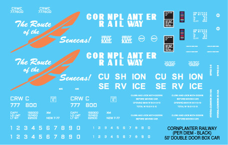 Cornplanter Railway Double Box Car Black Scheme Decals