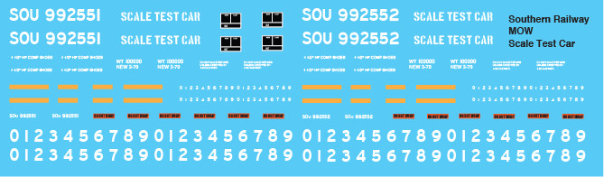 Southern MOW Scale Test Car Decals