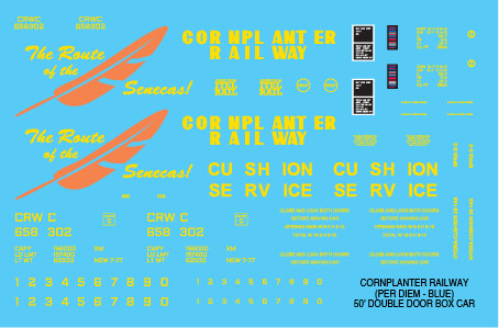 Cornplanter Railway Double Box Car Blue Scheme Decals