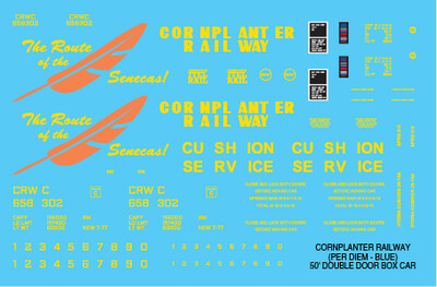 N Scale - Cornplanter Railway Double Box Car Blue Scheme Decals