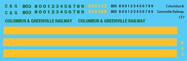 Columbus Greenville Railway CF7 Locomotive Decals