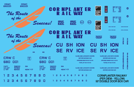 Cornplanter Railway Double Box Car Yellow Scheme Decals