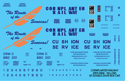 N Scale - Cornplanter Railway Double Box Car Yellow Scheme Decals