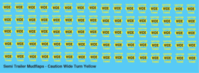 Semi-Trailer Mud Flap Decals - Caution Wide Turn Yellow