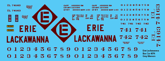 Erie Lackawanna Box Car 40ft Gray Maroon Decals