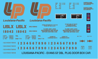 Louisiana Pacific 53ft Evans Box Car Decals​