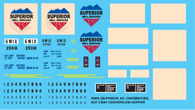 N Scale - Superior GWIX 2 Bay Centerflow Covered Hopper Decals
