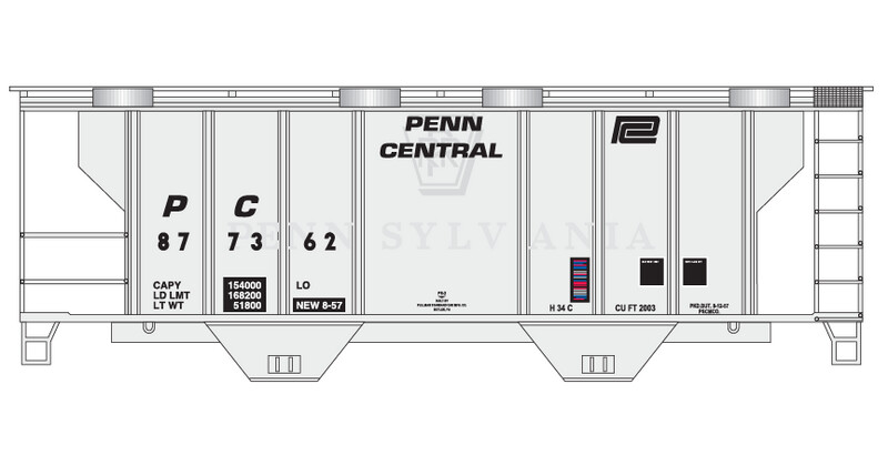 Penn Central 2 Bay PS2 ex PRR Covered Hopper Decals