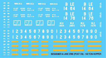 Bessemer Lake Erie 100t Open Hopper Post CN Decals