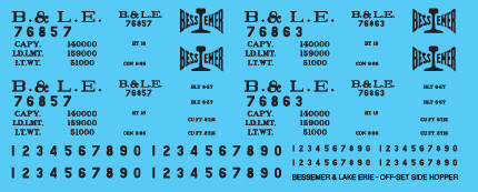 HO Scale - Bessemer Lake Erie 70t Offset Open Hopper Decals