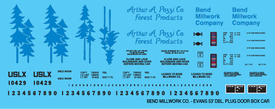 Bend Millwork 53ft Evans Plug Door Box Car Decals