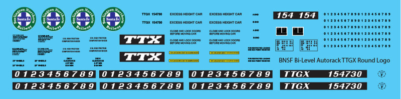 BNSF Bi-Level Autorack TTGX Round Logo Decals