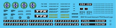 N Scale - BNSF Bi-Level Autorack TTGX Round Logo Decals