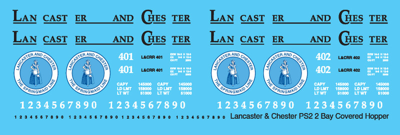 HO Scale - Lancaster Chester Covered Hopper PS2 2 Bay Decals