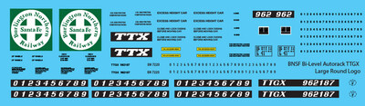 HO Scale - BNSF Bi-Level Autorack TTGX Large Round Logo Decals