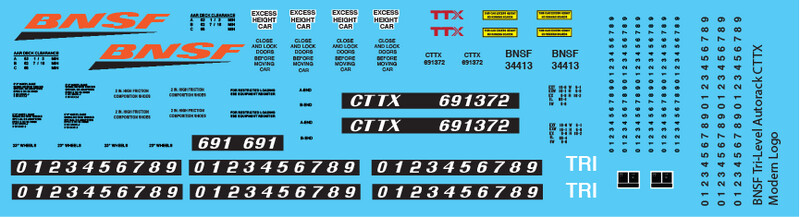 BNSF Tri-Level Autorack CTTX Modern Logo Decals