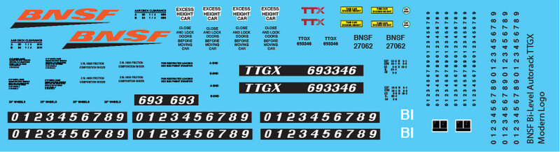 BNSF Bi-Level Autorack TTGX Modern Logo Decals