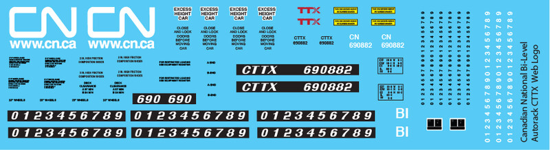 Canadian National Bi-Level Autorack CTTX Web Logo Decals