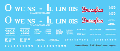 N Scale - Owens Illinois Covered Hopper PS2 2 Bay Decals