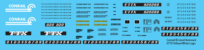 N Scale - Conrail Tri-Level Autorack ETTX Yellow White Logo Decals