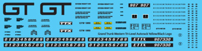 Grand Trunk Tri-Level Autorack ETTX Yellow Black Logo Decals