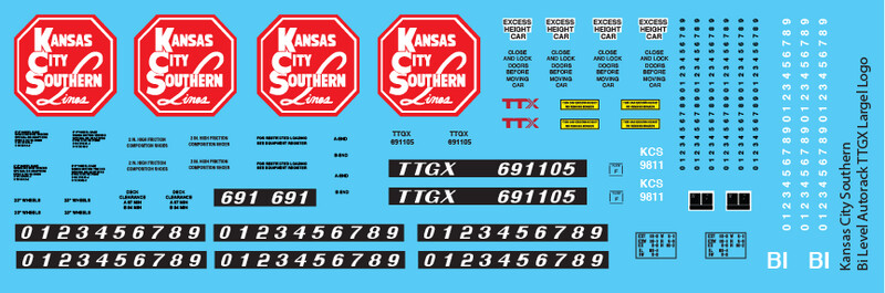 Kansas City Southern Bi-Level Autorack TTGX Large Logo Decals