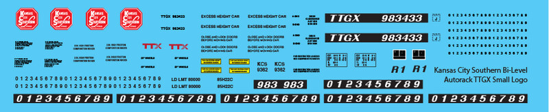 Kansas City Southern Bi-Level Autorack TTGX Small Logo Decals