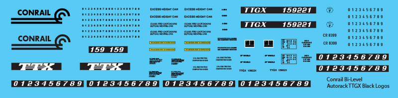 Conrail Bi-Level Autorack TTGX Black Logo Decals
