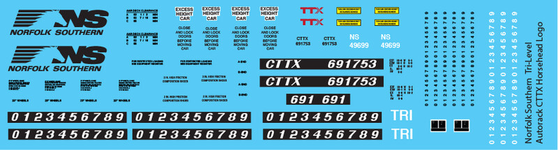 HO Scale - Norfolk Southern Tri-Level Autorack CTTX Horsemane Decals