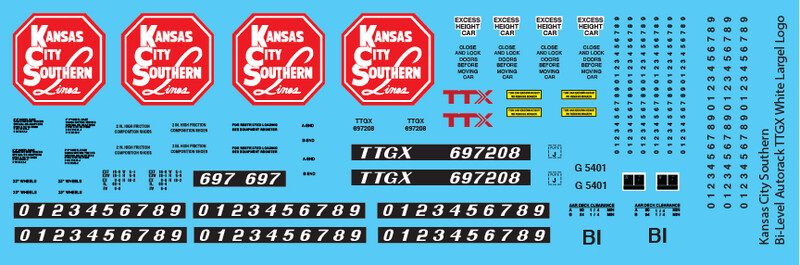 Kansas City Southern Bi-Level Autorack TTGX White Large Decals