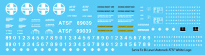 N Scale - Santa Fe Bi-Level Autorack ATSF White Logo Decals