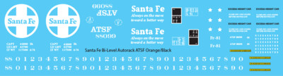N Scale - Santa Fe Bi-Level Autorack ATSF Orange Black Decals
