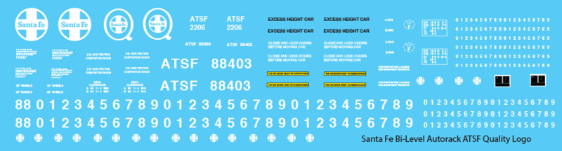 Santa Fe Bi-Level Autorack ATSF Quality Logo Decals