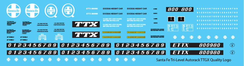 Santa Fe Tri-Level Autorack ETTX Quality Logo Decals