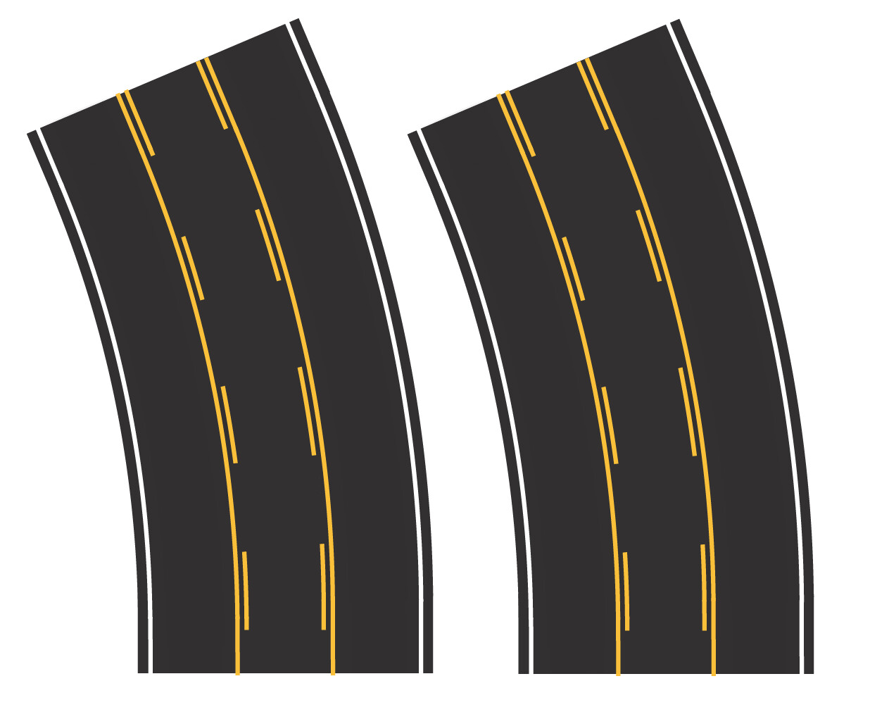 HO Scale Easy Streets - Turn Lanes / 3 Lane, Street Color: Fresh Asphalt, Street Pattern: Broad Turn Center Turn Lane (Qty 2)