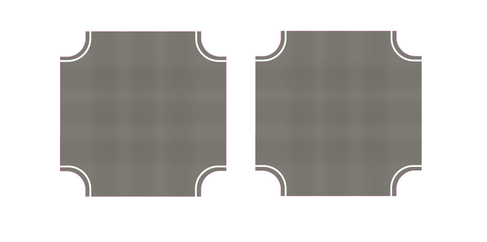 Easy Streets HO - Medium Asphalt-Intersection 4 Way 3 Lanes wide