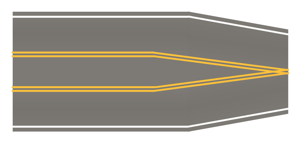 Easy Streets HO - Medium Asphalt-2 to 3 Lane Transition