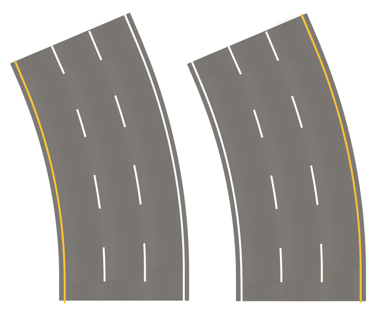 Easy Streets HO - Medium Asphalt-Broad Curve 3 Lane Interstate